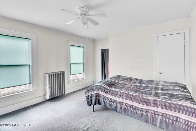137 Seabreeze Way, Keansburg, NJ 07734 - carpeted bedroom featuring radiator, multiple windows, ceiling fan, and crown molding