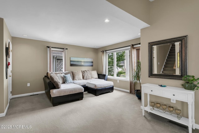 324 Boland Ave, Brick, NJ 08724 - carpeted living room featuring baseboards, recessed lighting, and stairs