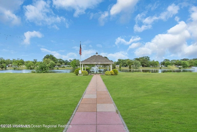 5 Lodge Ct, Brick, NJ 08724 - view of property's community featuring a gazebo, a water view, and a lawn