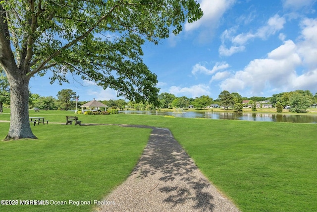 5 Lodge Ct, Brick, NJ 08724 - view of community featuring a water view, a gazebo, and a lawn