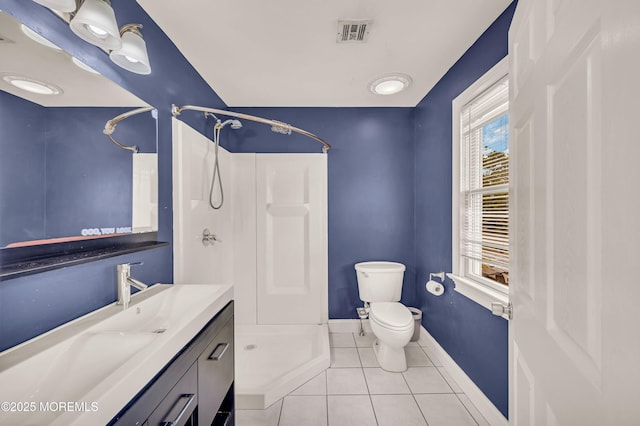 645 Campbell Ave, Long Branch, NJ 07740 - bathroom with toilet, a stall shower, tile patterned floors, vanity, and baseboards