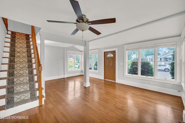 645 Campbell Ave, Long Branch, NJ 07740 - entryway with stairway, a ceiling fan, baseboards, and wood finished floors