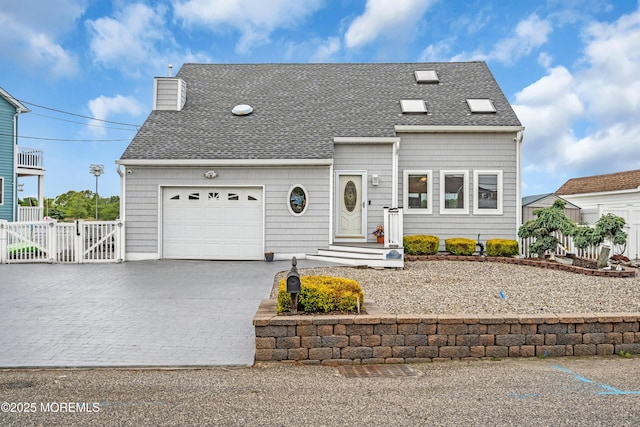 654 Fairview Ln, Forked River, NJ 08731 - view of front facade featuring decorative driveway, a gate, a garage, and a shingled roof