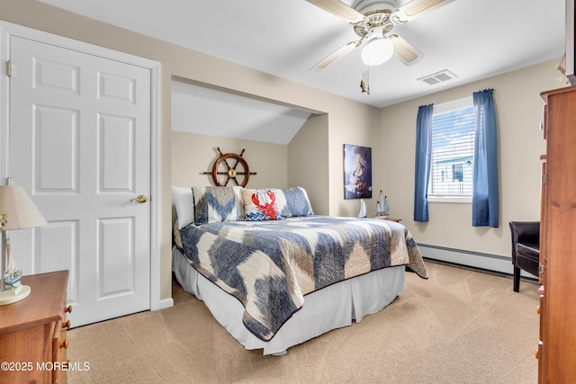 654 Fairview Ln, Forked River, NJ 08731 - carpeted bedroom featuring baseboard heating, baseboards, and ceiling fan