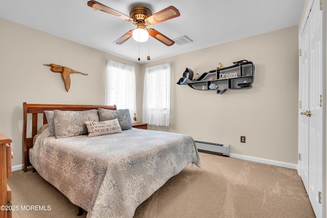 654 Fairview Ln, Forked River, NJ 08731 - bedroom with a baseboard radiator, carpet flooring, baseboards, and a closet