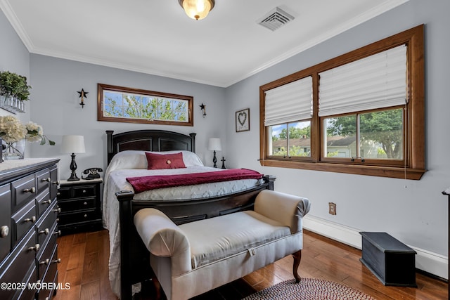 711 Hardean Rd, Brick, NJ 08724 - bedroom with dark wood-type flooring, ornamental molding, a baseboard radiator, and baseboards