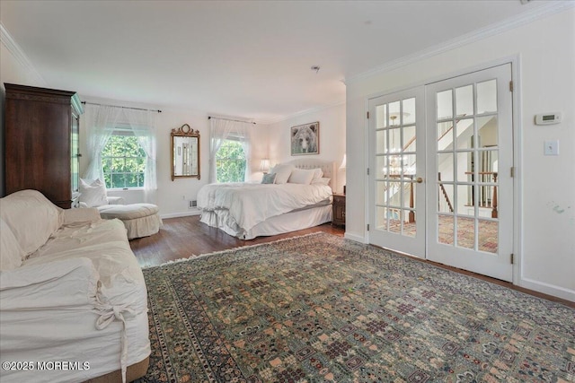 2 Warrenton Ln, Colts Neck, NJ 07722 - bedroom featuring ornamental molding, wood finished floors, baseboards, and french doors