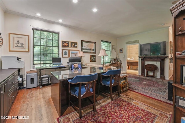 2 Warrenton Ln, Colts Neck, NJ 07722 - office space featuring ornamental molding, light wood-type flooring, and recessed lighting