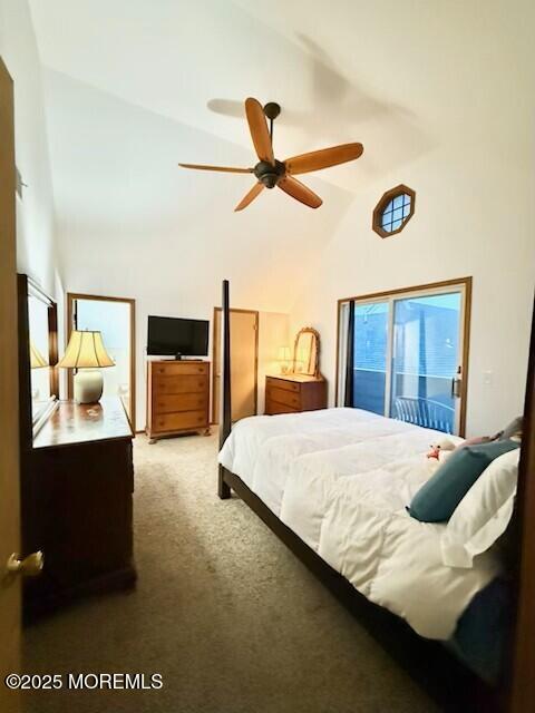 1301 SW Central Ave Unit B8, Seaside Park, NJ 08752 - carpeted bedroom with high vaulted ceiling and ceiling fan