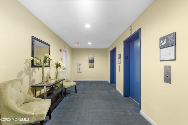 1 Carriage City Plz Unit 711, Rahway, NJ 07065 - corridor featuring dark colored carpet, elevator, and recessed lighting