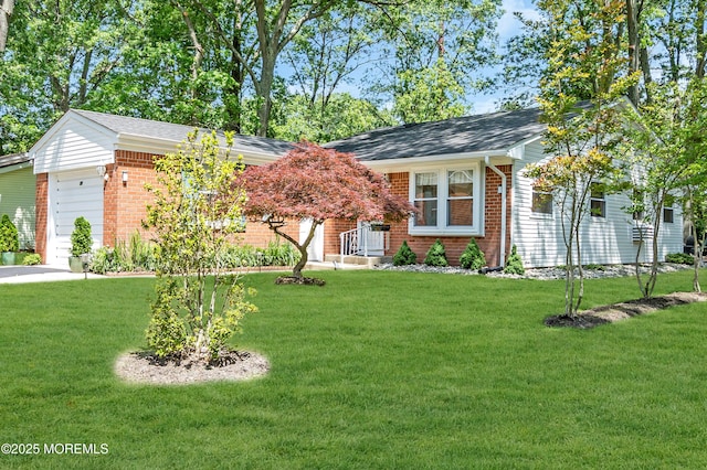29 Bowie Dr, Whiting, NJ 08759 - view of front of property with brick siding, an attached garage, a front yard, and a shingled roof