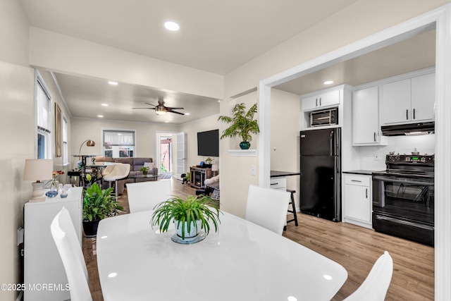29 Bowie Dr, Whiting, NJ 08759 - dining room featuring light wood-style floors, a ceiling fan, and recessed lighting