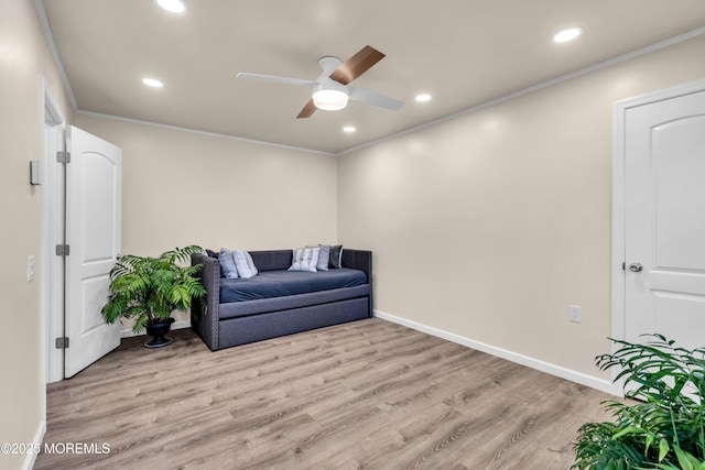 29 Bowie Dr, Whiting, NJ 08759 - sitting room with a ceiling fan, crown molding, recessed lighting, and wood finished floors