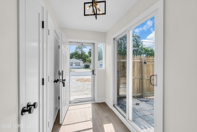882 Radio Rd, Little Egg Harbor, NJ 08087 - doorway with wood finished floors, healthy amount of natural light, a chandelier, and baseboards