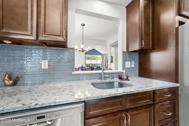 24 Birmingham Ln, Monroe, NJ 08831 - kitchen with a sink, stainless steel dishwasher, backsplash, and a chandelier