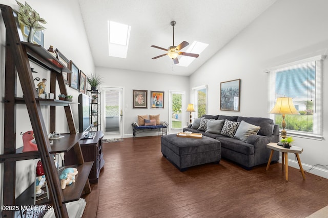 24 Birmingham Ln, Monroe, NJ 08831 - living room with a skylight, dark wood-type flooring, healthy amount of natural light, and high vaulted ceiling