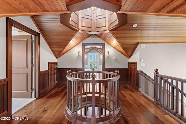 425 E Ave, Bay Head, NJ 08742 - bonus room featuring hardwood / wood-style flooring, a wainscoted wall, wood ceiling, lofted ceiling, and a chandelier