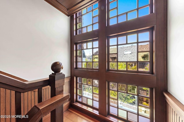 425 E Ave, Bay Head, NJ 08742 - stairs featuring a towering ceiling, ornamental molding, and wood finished floors