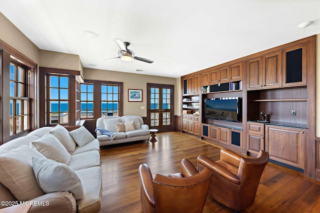 425 E Ave, Bay Head, NJ 08742 - living area featuring french doors, dark wood-style flooring, and a ceiling fan