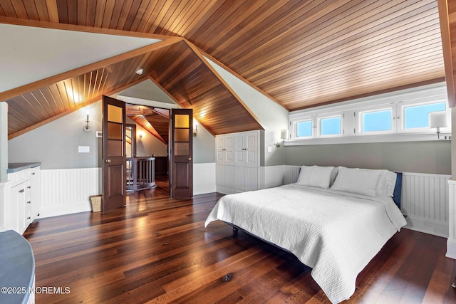 425 E Ave, Bay Head, NJ 08742 - bedroom with wood ceiling, a wainscoted wall, wood-type flooring, and vaulted ceiling