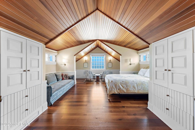 425 E Ave, Bay Head, NJ 08742 - bedroom featuring wood ceiling, lofted ceiling, multiple windows, and dark wood-type flooring