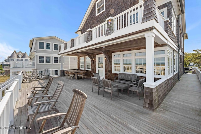425 E Ave, Bay Head, NJ 08742 - wooden deck featuring an outdoor living space and outdoor dining space
