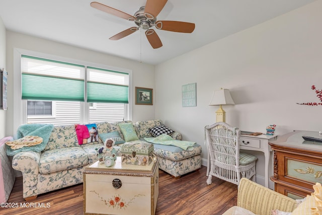 14 Turnbridge Row, Manchester, NJ 08759 - living room with wood finished floors, ceiling fan, and baseboards