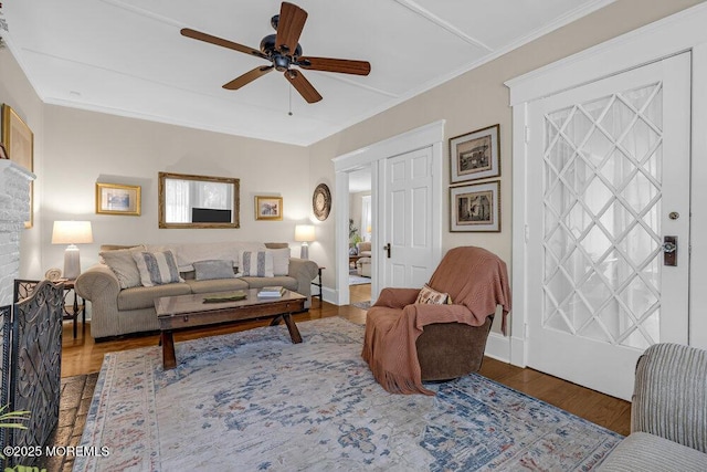 116 Curtis Ave, Manasquan, NJ 08736 - living area featuring a ceiling fan, wood finished floors, baseboards, and crown molding