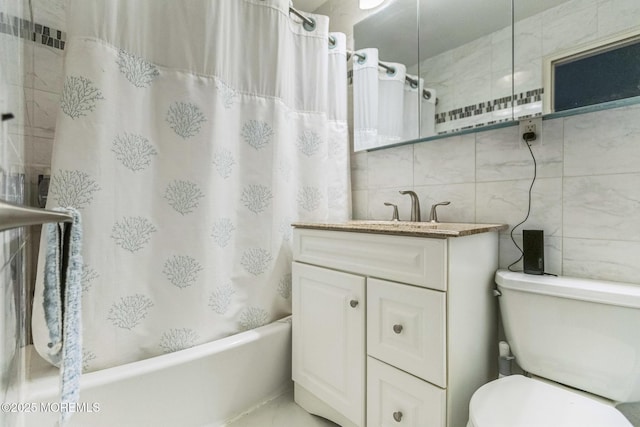 321 Spring St Unit 8, Red Bank, NJ 07701 - bathroom with tile walls, vanity, shower / tub combo with curtain, and toilet