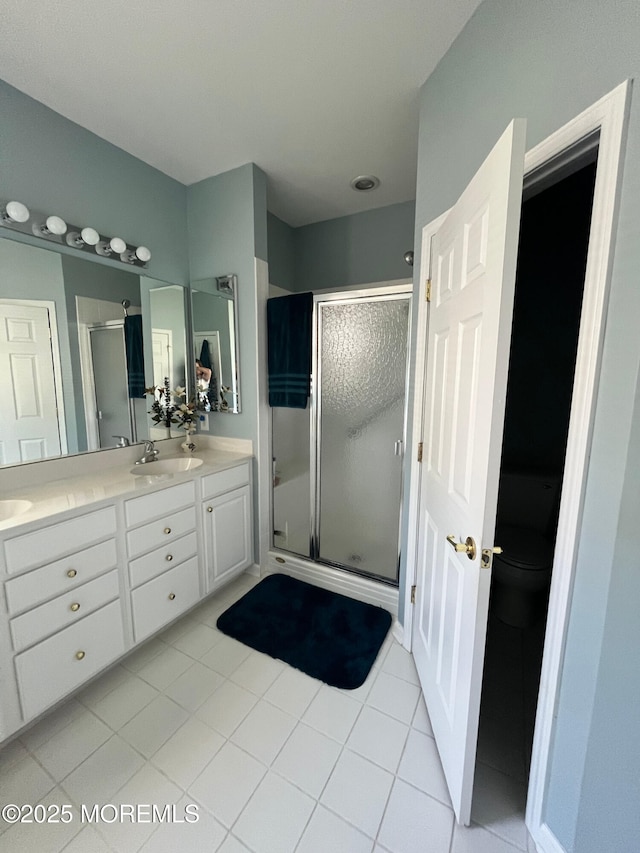 16 Woodstock Ct, Jackson, NJ 08527 - full bath with double vanity, a shower stall, and tile patterned floors