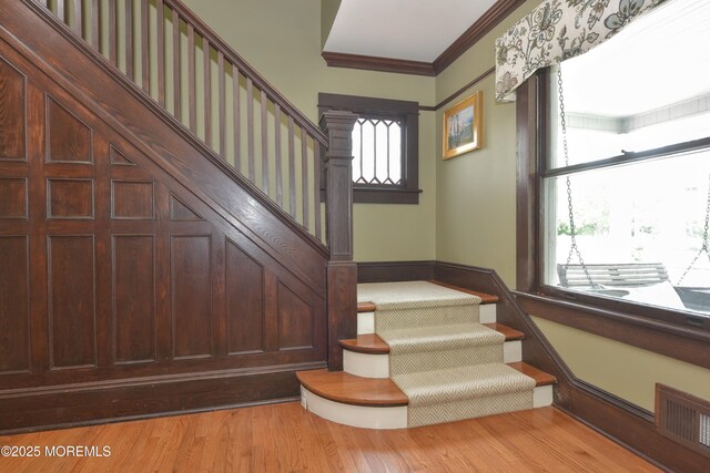 51 Clay St, Fair Haven, NJ 07704 - stairway featuring wood finished floors and ornamental molding