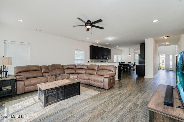 11 Starry Ln, Barnegat, NJ 08005 - living area with a ceiling fan, plenty of natural light, light wood-type flooring, and recessed lighting