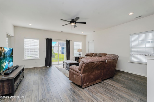 11 Starry Ln, Barnegat, NJ 08005 - living area with ceiling fan, dark wood-type flooring, and recessed lighting