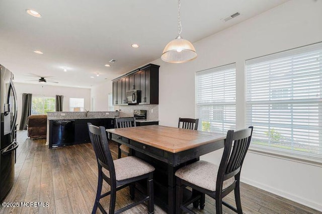 11 Starry Ln, Barnegat, NJ 08005 - dining space featuring dark wood-type flooring, ceiling fan, and recessed lighting