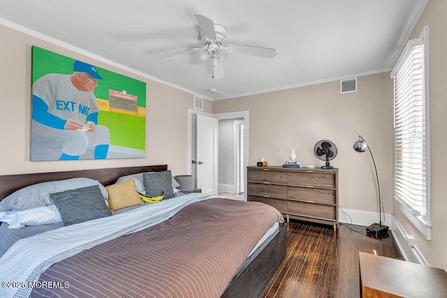 708 7th Ave, Asbury Park, NJ 07712 - bedroom featuring wood finished floors, ornamental molding, baseboards, multiple windows, and a ceiling fan