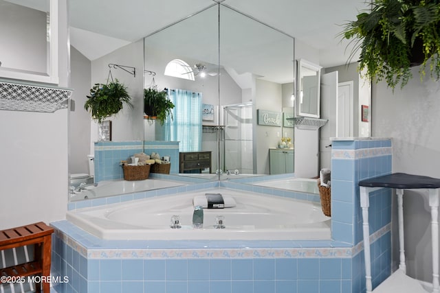 470 Nautilus Dr, Manahawkin, NJ 08050 - full bathroom featuring a bath, a shower stall, and vanity