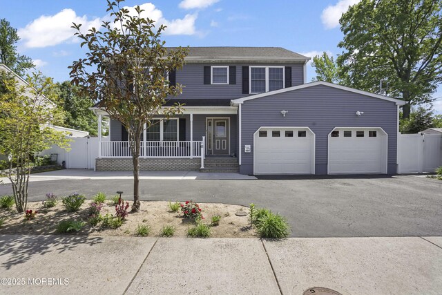 628 Morningside Ave, Union Beach, NJ 07735 - view of front of house with covered porch, driveway, a garage, and a gate