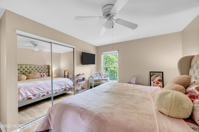6 Claridge Ct # 5, Freehold, NJ 07728 - bedroom with wood finished floors, a ceiling fan, and a closet