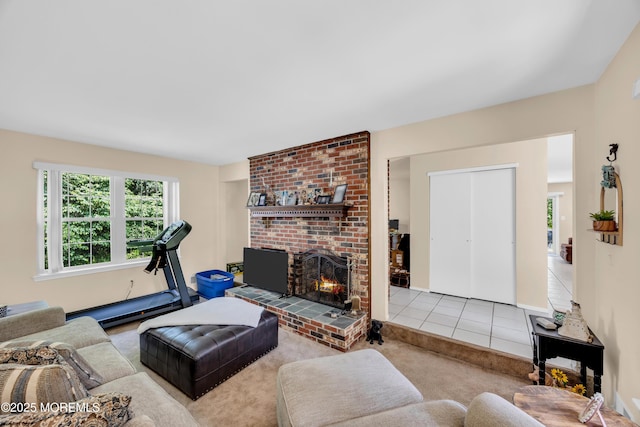 6 Claridge Ct # 5, Freehold, NJ 07728 - living room with carpet floors, a fireplace, and tile patterned flooring
