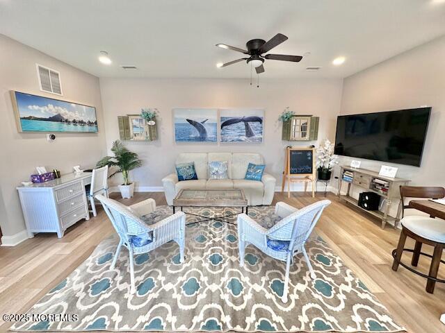 64 Sheridan Ave Unit A, Seaside Heights, NJ 08751 - living area featuring wood finished floors, ceiling fan, baseboards, and recessed lighting