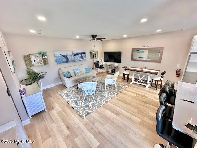 64 Sheridan Ave Unit A, Seaside Heights, NJ 08751 - living room with a ceiling fan, light wood-style flooring, recessed lighting, and baseboards