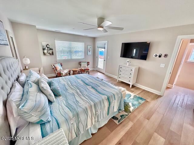 64 Sheridan Ave Unit A, Seaside Heights, NJ 08751 - bedroom with access to exterior, wood finished floors, baseboards, and a ceiling fan