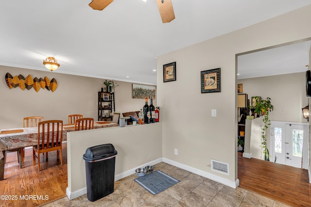 114 Greymoor Rd, Howell, NJ 07731 - kitchen featuring a ceiling fan, recessed lighting, ornamental molding, and a peninsula