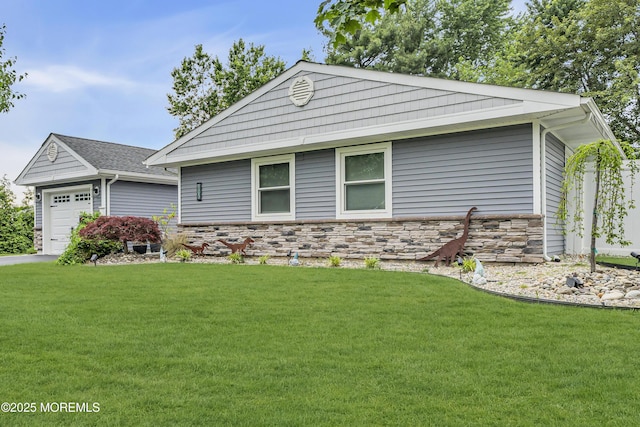 103 Idlewild Ln, Aberdeen, NJ 07747 - ranch-style home with a front yard, stone siding, and an attached garage