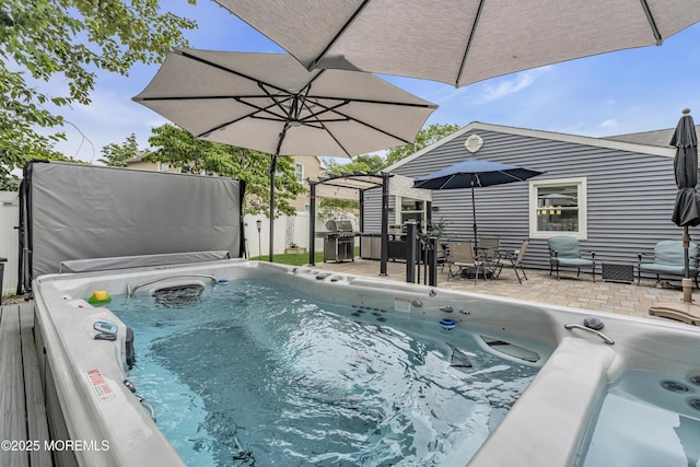 103 Idlewild Ln, Aberdeen, NJ 07747 - view of swimming pool featuring a hot tub, area for grilling, and a patio area