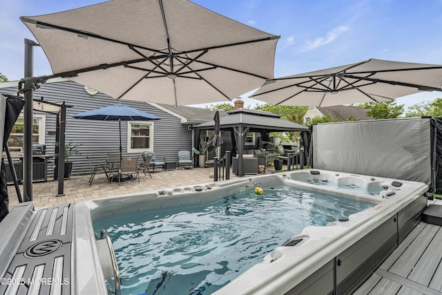103 Idlewild Ln, Aberdeen, NJ 07747 - view of pool featuring a gazebo, a covered hot tub, a patio, and outdoor dining area