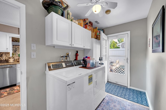 17 Evergreen Pl, Howell, NJ 07731 - laundry room featuring washer and dryer, a ceiling fan, and cabinet space