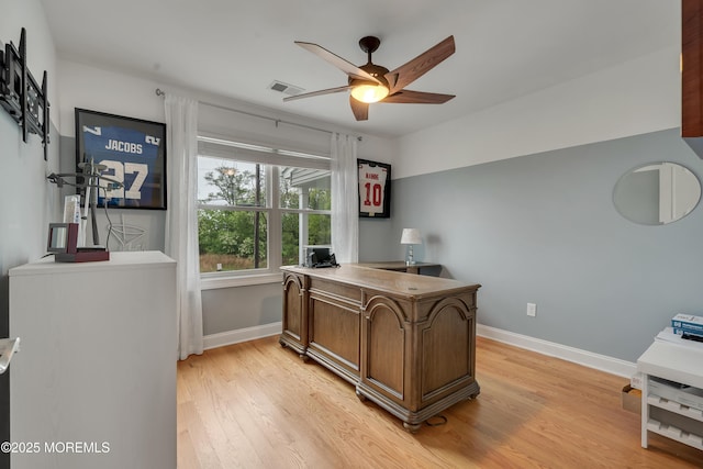 728 Brook Ave, Union Beach, NJ 07735 - office area with baseboards, ceiling fan, and light wood-style flooring