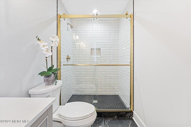 1119 Northstream Pkwy, Point Pleasant, NJ 08742 - full bath featuring a stall shower, toilet, marble look tiles, and vanity