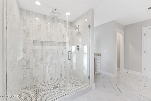 1119 Northstream Pkwy, Point Pleasant, NJ 08742 - full bathroom with a marble finish shower, baseboards, recessed lighting, marble finish floors, and vanity